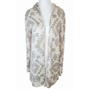Isela‎ Southwestern Aztec Knit Hooded Cardigan Open Front Long Sleeve M